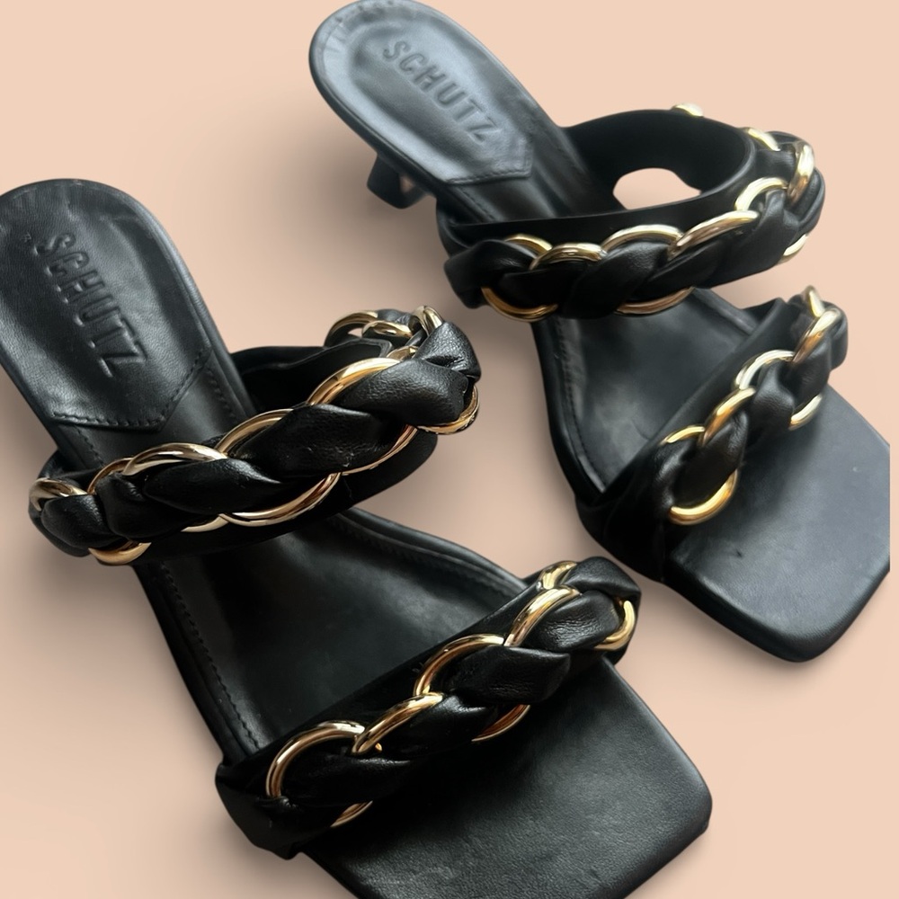 Schutz Rainah Leather Mid Heel Sandals | 5